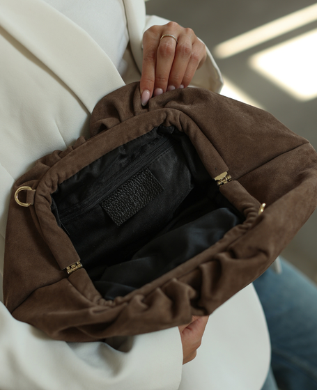 Millysa Taupe - Leather Clutch with Ruffles