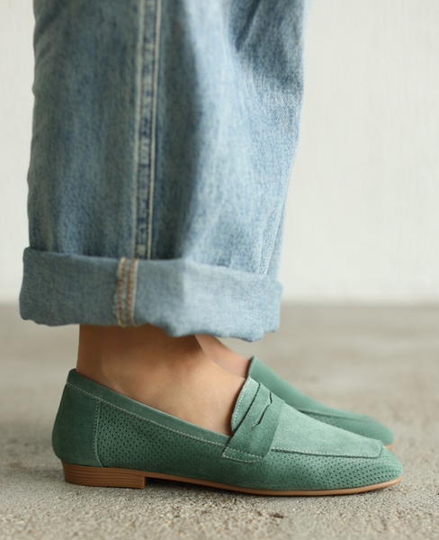 Merakia Women's Mint-Colored Leather Low-Cut Shoes