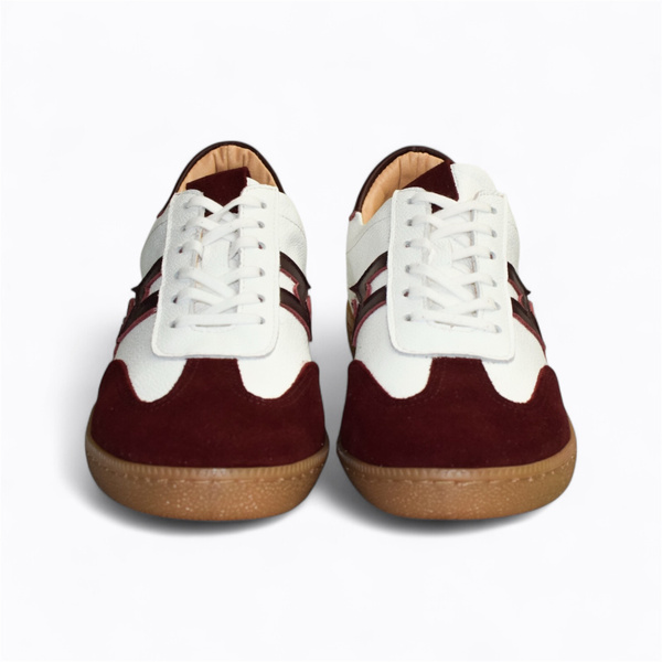 Sertiva Women's White Leather Sneakers with a Burgundy Accent
