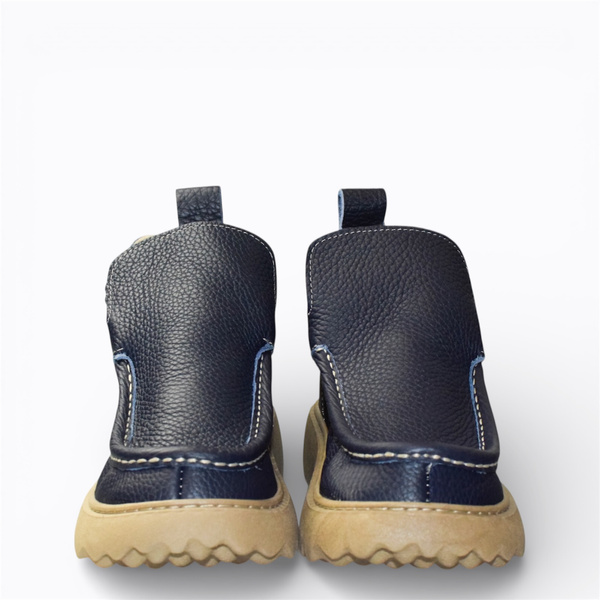 Deliris Navy Blue Leather Women's Ankle Boots