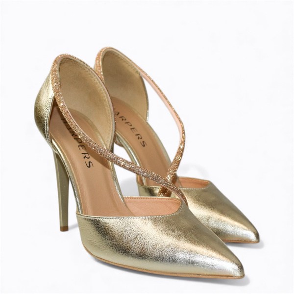 Skórzane złote czółenka damskie Restine