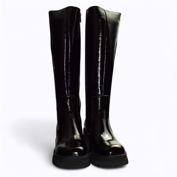 Bemiria Women's Black Leather Knee-High Boots