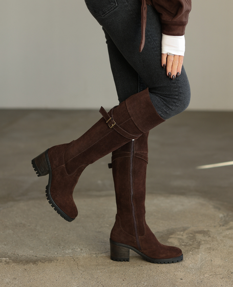Bettina Women's Leather Chocolate-Brown Knee-High Boots