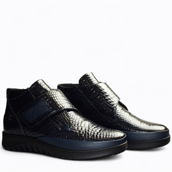 Galessa Navy Blue Leather Women's Ankle Boots