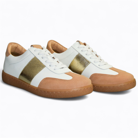 Teteria Women's White Leather Sneakers with a Beige Accent