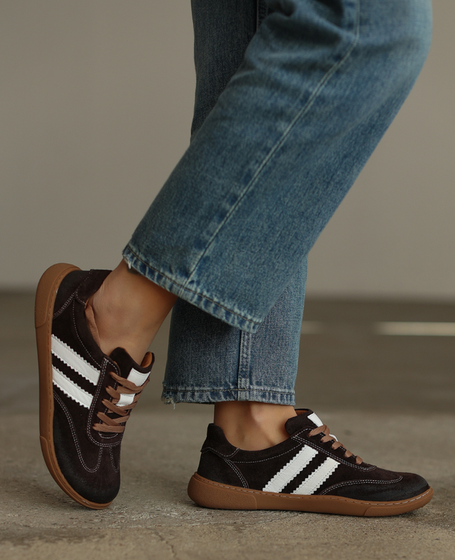 Skórzane czekoladowe barefoot sneakersy damskie Ermelia