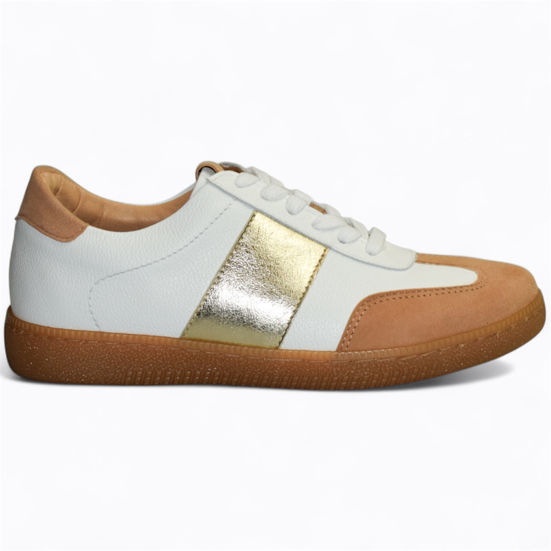 Teteria Women's White Leather Sneakers with a Beige Accent