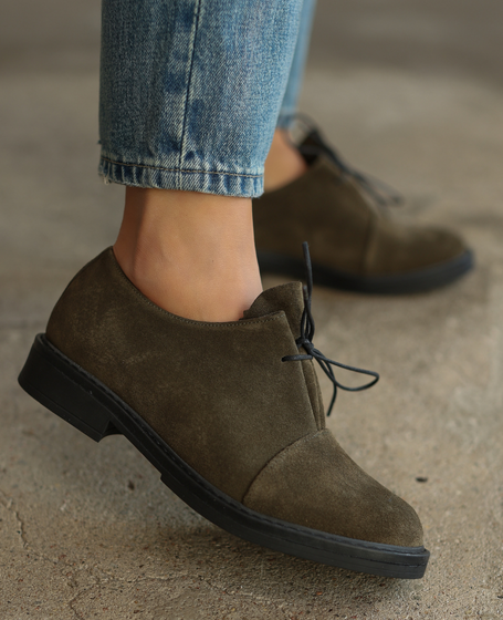 Skórzane khaki półbuty damskie Tunelia