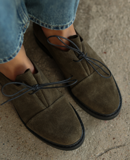 Skórzane khaki półbuty damskie Tunelia