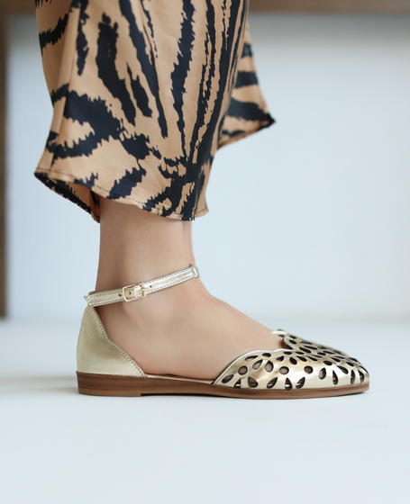 Rosvela Women's Leather Gold Sandals