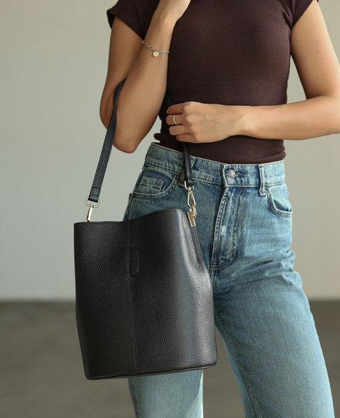 Nicole XL Black - Women's Leather Tote Bag