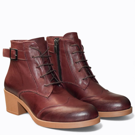 SKÓRZANE BORDOWE BOTKI DAMSKIE TRINNEL