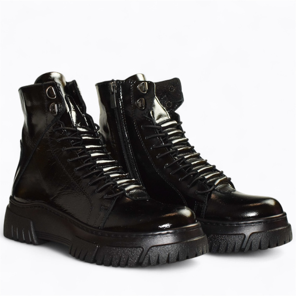 Idalina Women's Black Leather Ankle Boots