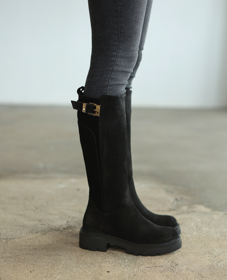 Mariane Women's Black Leather Knee-High Boots