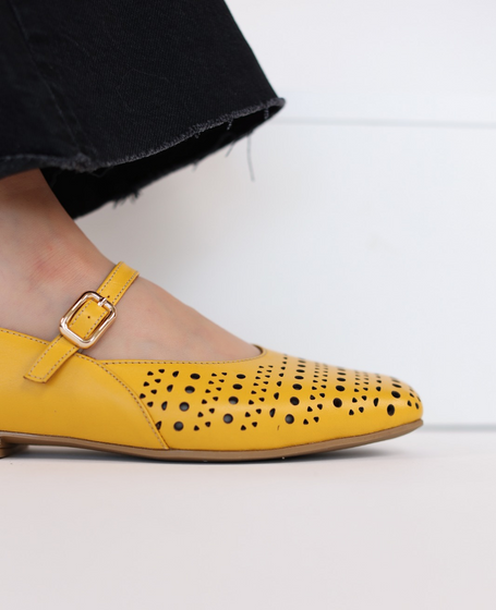 Algeria Mustard-Colored Leather Women's Ballerina Flats