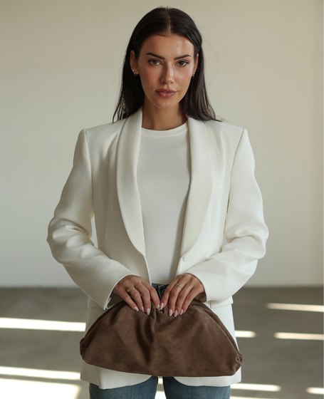 Millysa Taupe - Leather Clutch with Ruffles