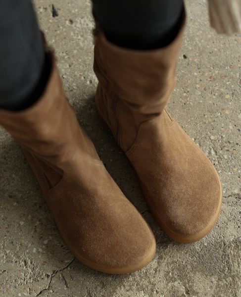 Skórzane beżowe botki damskie barefoot Bonella