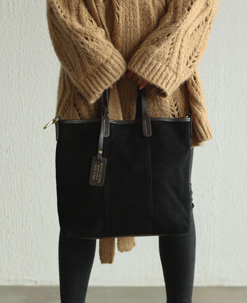 Symoria Black - Leather Suede Shopper Bag
