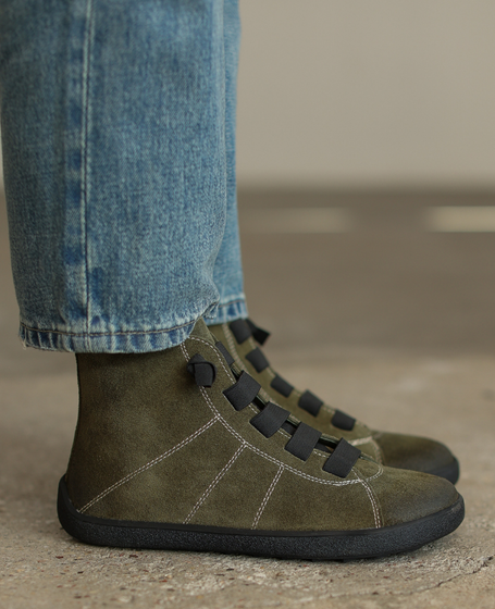 Skórzane barefoot khaki trzewiki damskie Patrina