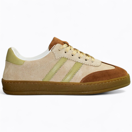 Skórzane cappuccino sneakersy damskie Magline