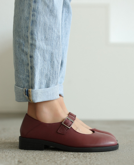 Sanirei Women's Burgundy Leather Low-Top Shoes