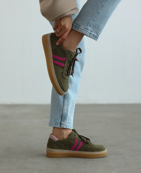 Elviana Women's Olive Leather Sneakers