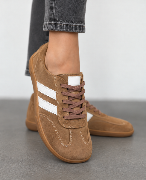 Skórzane taupe barefoot sneakersy damskie Ermelia