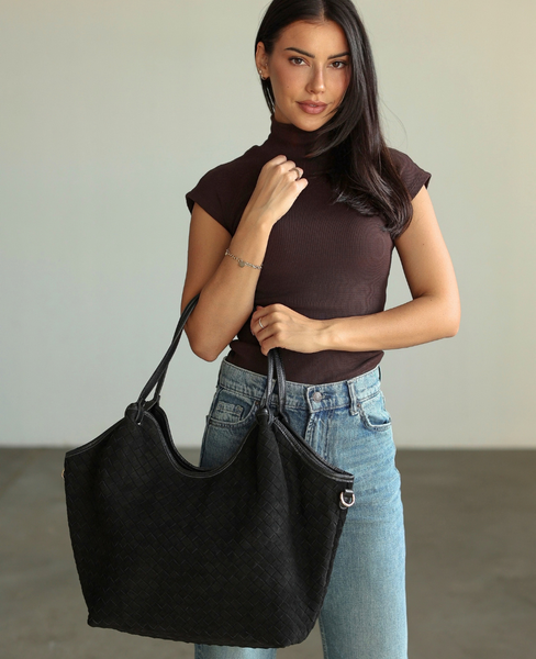 Desseri Black - Large Suede Leather Shopper Bag