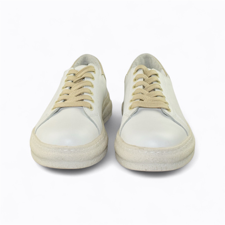 Madisia Women's White Leather Sneakers with a Beige Accent