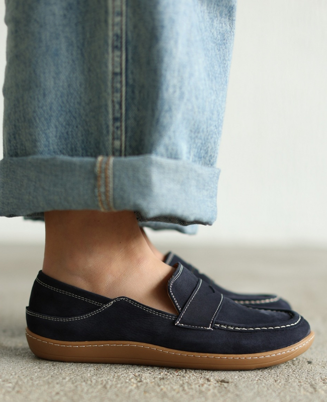 Skórzane granatowe barefoot półbuty damskie Balvori