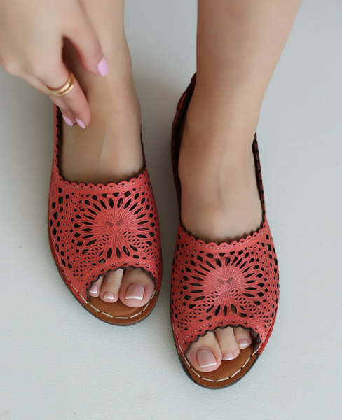 Semirea Women's Orange Leather Low-Top Shoes