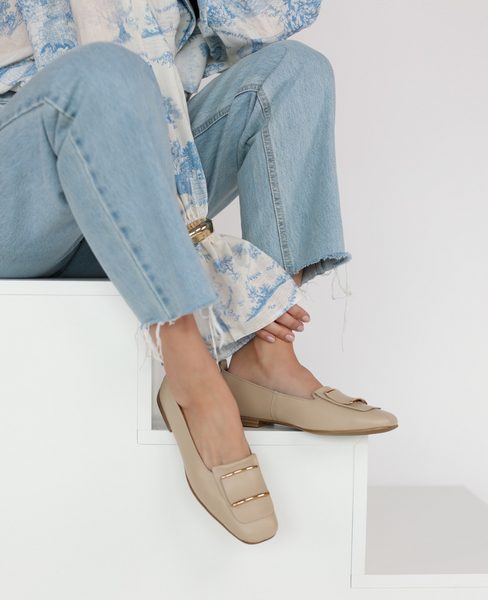 Palitia Beige Leather Women's Ballerina Flats