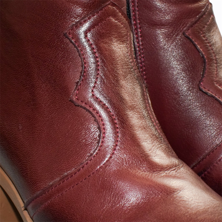 SKÓRZANE BORDOWE BOTKI DAMSKIE RILLENA