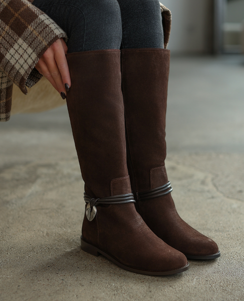 Nerovia Women's Leather Chocolate-Brown Knee-High Boots