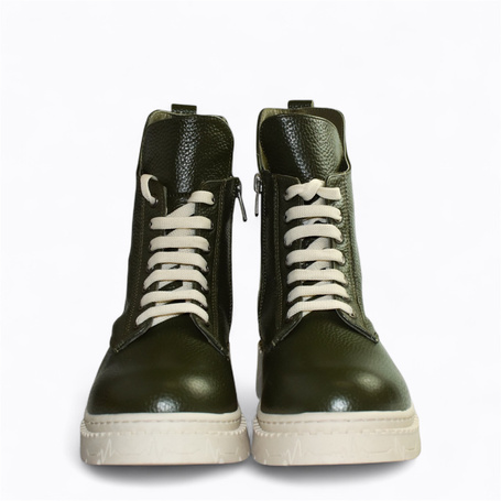 Qarinde Women's Green Leather Ankle Boots