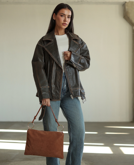 Honaria XL Rudy - suede leather messenger bag