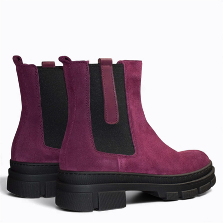 SKÓRZANE ŚLIWKOWE BOTKI DAMSKIE KANNA