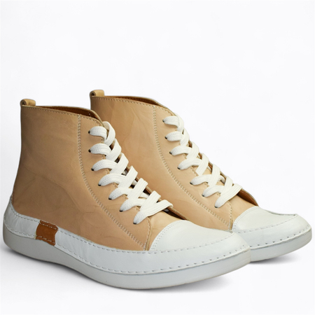 SKÓRZANE BEŻOWE TRZEWIKI DAMSKIE HEKATIA