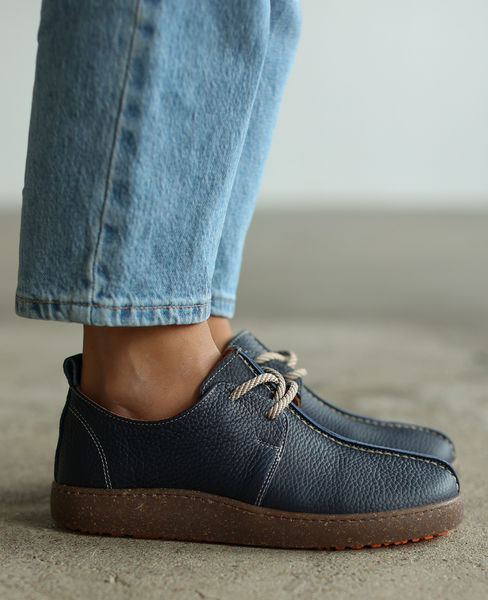Olirien Women's Navy Blue Leather Low-Cut Shoes