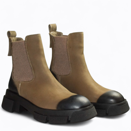 SKÓRZANE BEŻOWE SZTYBLETY DAMSKIE CALETIA