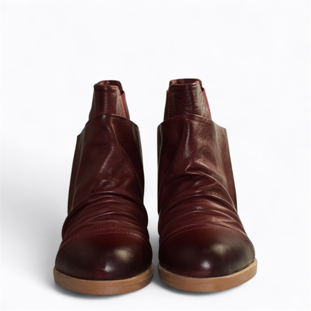 Skórzane bordowe botki damskie Hirenia