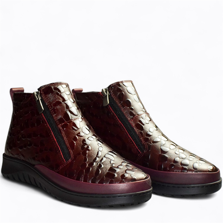 Skórzane bordowe botki damskie Eudoria