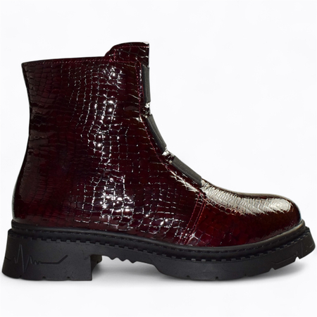 SKÓRZANE BORDOWE BOTKI DAMSKIE GALENNA