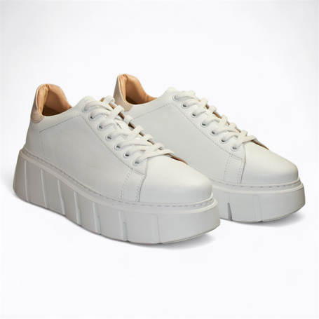 Lexeria Women's White Leather Sneakers with a Pink Accent