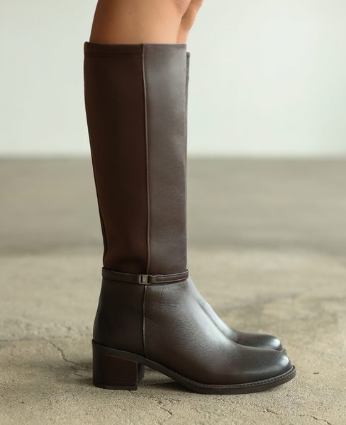 Wendela Women's Leather Chocolate-Brown Knee-High Boots