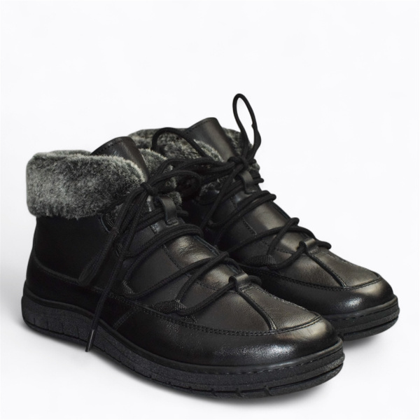 Renalia Women's Black Leather Snow Boots