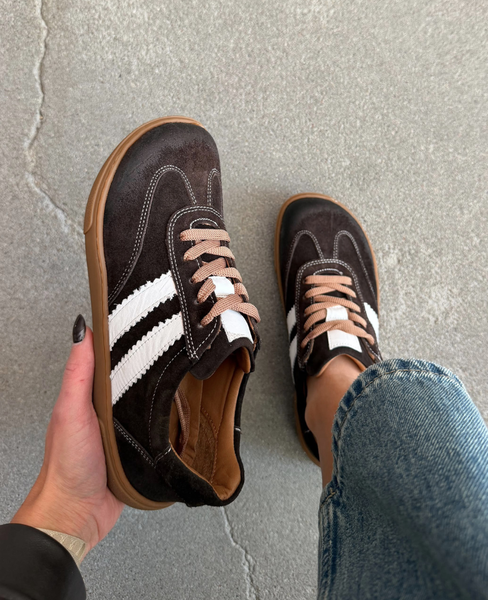 Skórzane czekoladowe barefoot sneakersy damskie Ermelia