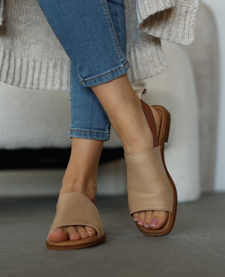 Dalmeri Beige Leather Women's Sandals