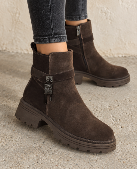 Pilenna Women's Brown Leather Ankle Boots