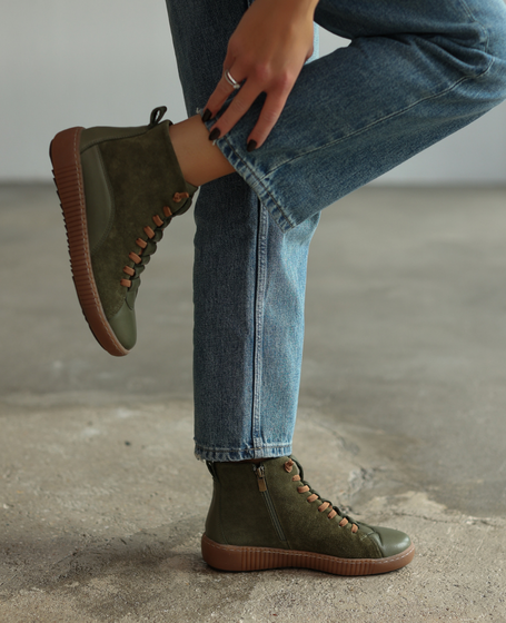 Corsina Women's Olive-Green Leather Boots